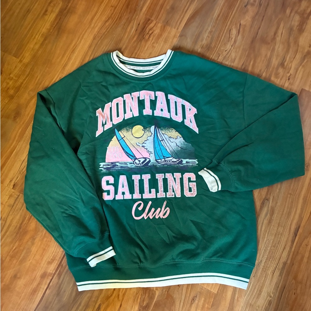 Limited Too Green Montauk Sailing Club Womans Crewneck Sweater